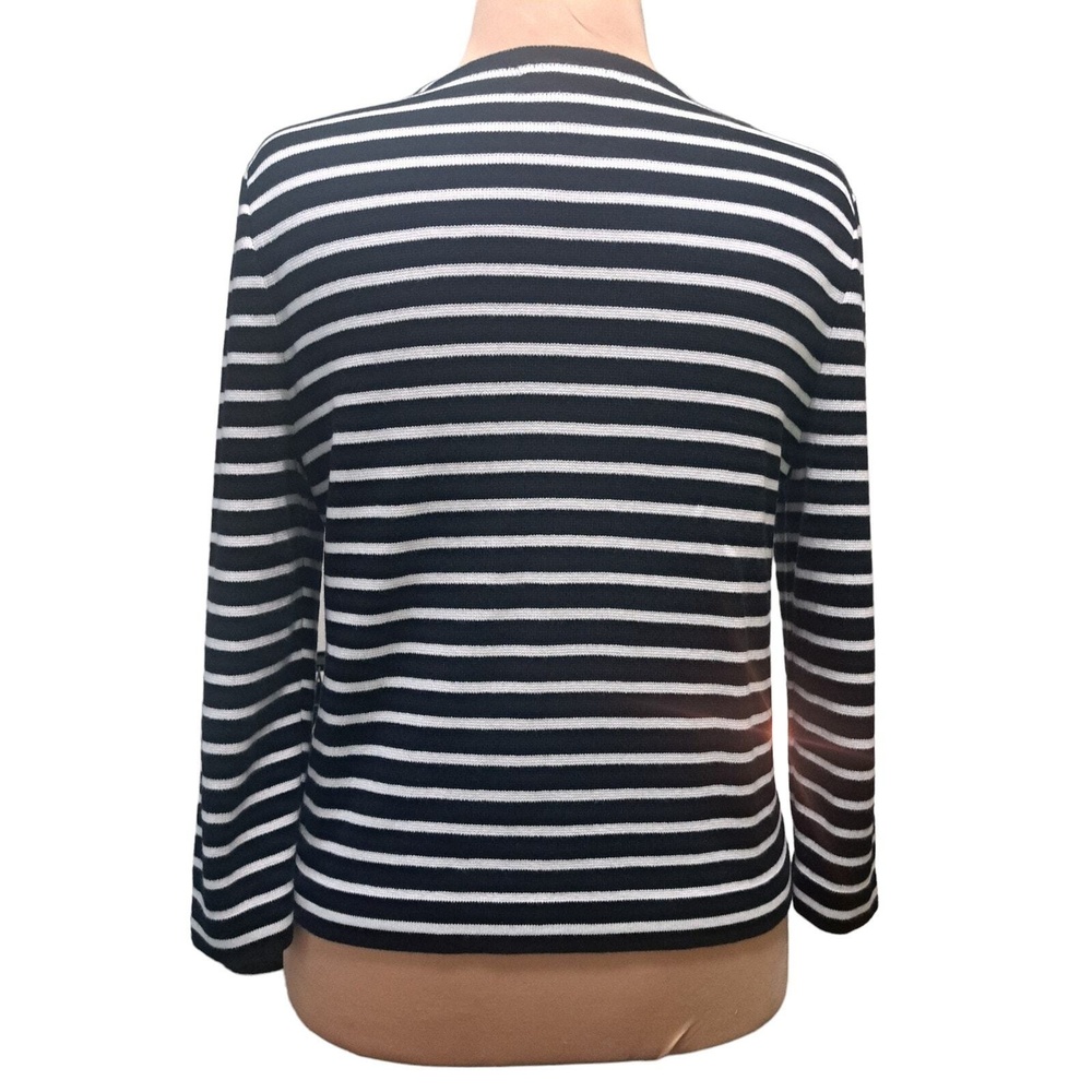 Chaps 100% Cotton Zip Up Striped Cardigan - Size L - Black/White - Picture 6 of 10